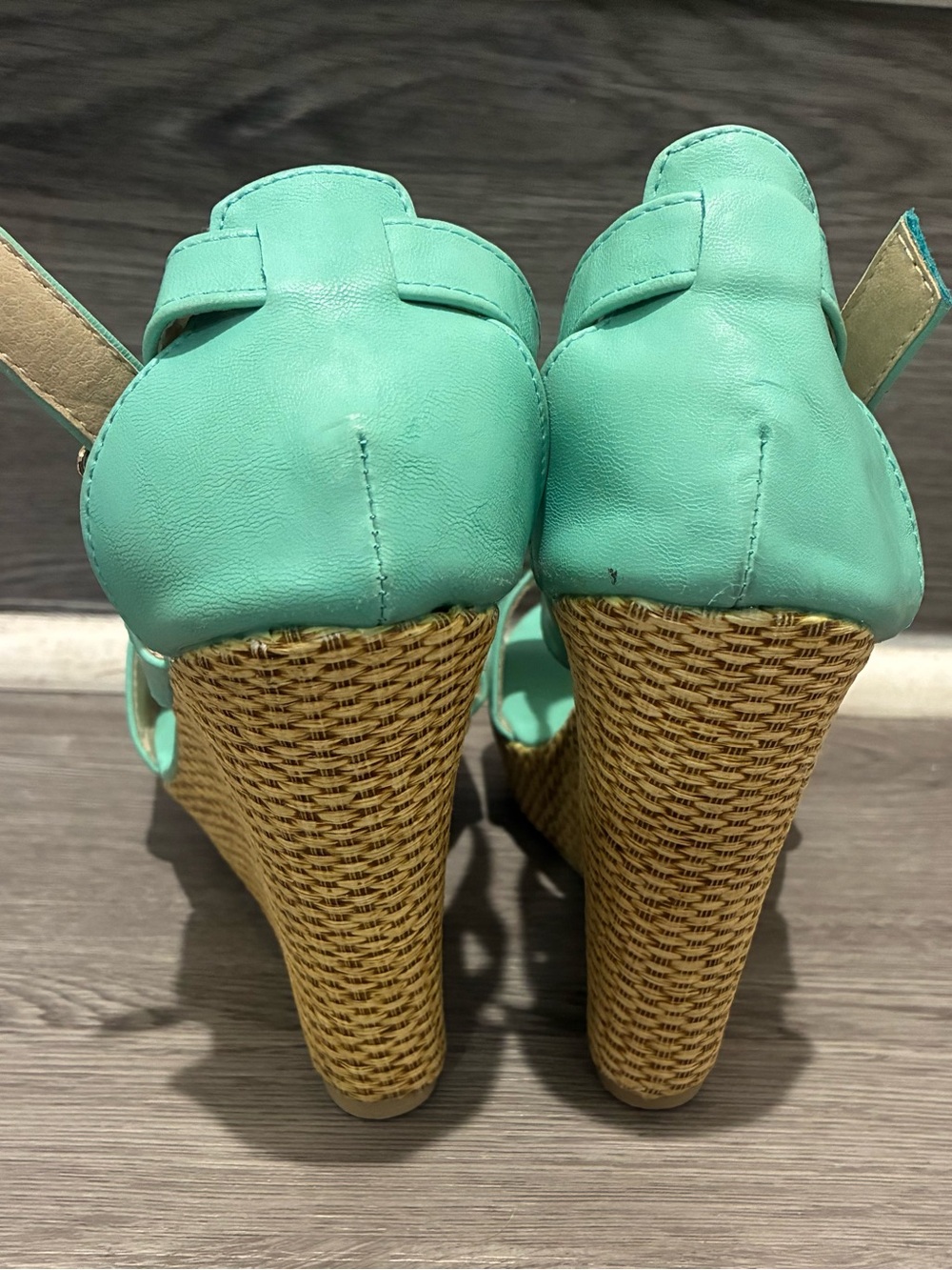 Mint Green Women’s Wedge Sandals with Buckle Strap - Picture 2 of 6
